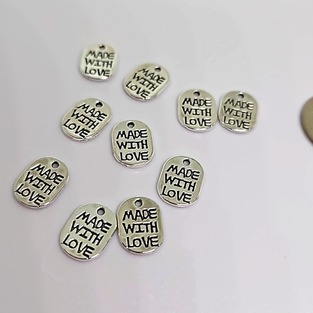 Made With Love - 10 Cute Metal Charms in Oval Shape